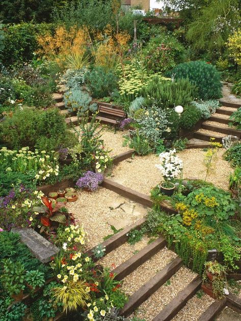 Garden Design On Hill, Leveled Landscape Design, Natural Sloped Landscaping, Landscaping Sloped Backyard, Multi Level Garden, Slope Landscaping Ideas, Natural Landscape Design, Tiered Landscape, Level Garden