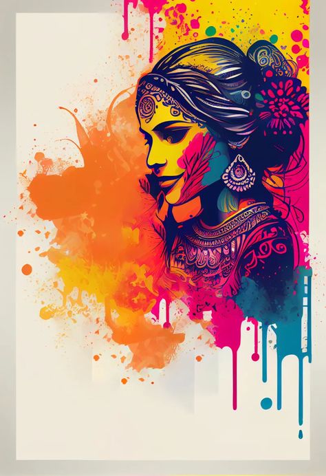 Free Holi Girl Background Holi Inspired Painting, Holi Acrylic Painting, Holi Illustration Art Aesthetic, Holi Celebration Drawing, Holi Related Drawing, Holi Art Ideas, Holi Special Painting, Holi Painting Ideas On Canvas, Holi Digital Art