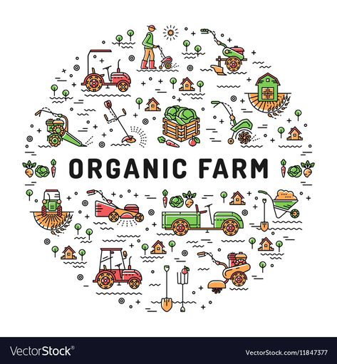 Agriculture Pictures, Line Art Icons, Garden Tiller, Farm Craft, Business Brochure Design, Line Art Vector, Organic Farm, Farm Design, Food Illustration