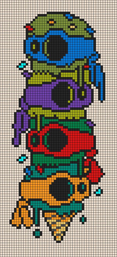 Perler Ninja Turtle, Tmnt Pixel Art Grid, Tmnt Perler Bead Patterns, Turtle Alpha Pattern, Marvel Alpha Pattern, Tmnt Bracelet, Tmnt Pixel Art, Tmnt Perler Beads, Tmnt Crochet