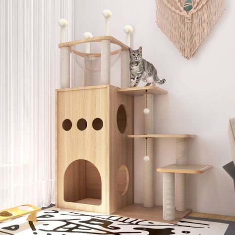 Cat Condo Diy, Tree Cat Tower, Luxury Cat Tree, Cat Castle, Cool Cat Trees, Modern Cat Tree, Washable Pads, Tree Cat, Cat Tree Condo