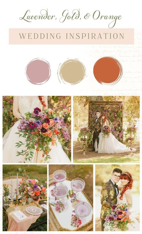 Purple Spring Wedding Colors, Terracotta Lavender Wedding, Lilac And Burnt Orange Wedding, Lavender And Orange Wedding Theme, Rust And Lilac Wedding, Terracotta And Lavender Wedding, Rust And Lavender Wedding, Orange Lavender Wedding, Spring Boho Wedding Colors