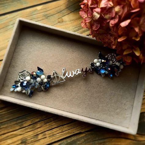 After all this time? Always! Harry Potter style hairpin, wedding hairstyle. Harry Potter Bridesmaid Gifts, Harry Potter Wedding Hair Piece, Harry Potter Wedding Hairstyles, Harry Potter Hair Accessories, Harry Potter Bridesmaid, Harry Potter Bride, Harry Potter Wedding Dress, Light Blue Wedding Shoes, Veil Hair Piece