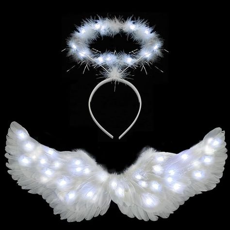 Amazon.com: Angel Wings, Light Up Angel Wings and Halo with LED Lights, White Angel Wings Costume for Adult Women Kids Halloween Xmas : Clothing, Shoes & Jewelry Adult Angel Costume, Angel Costume Aesthetic, Angel Costume Ideas, Glowing Wings, Angel Wings Halloween, Angel Wings And Halo, Led Lights White, Wings And Halo, Angel Halloween Costumes