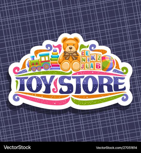 Signboard Illustration, Toys Logo Design, Illustration Design Poster, Food Stall Design, Toys Logo, Inflatable Ball, Store Signage, Kids Toy Shop, Logo Character