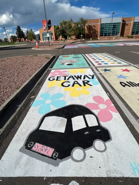 Class Of 2025 Parking Spots, Getaway Car Parking Spot, Gilmore Girls Senior Parking Spot, Painted Parking Spots Taylor Swift, Taylor Swift Themed Senior Parking Spots, Car Spot Painting Ideas, Taylor Swift Parking Spot Painting Ideas, Senior Parking Space Ideas Taylor Swift, Senior Parking Spaces Taylor Swift