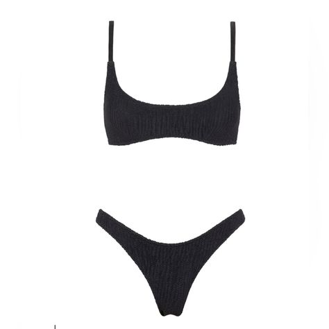 New Triangl Maci Prene Set A Textured Scoop Crop Bikini Top In Black With Matching High Waist Bottoms. Strappy Crop Top With Adjustable Shoulder Straps And Back Clasp Fastening. Matching Cheeky Bottom. This Bikini Also Comes With A Neoprene Zip Bag. Brand New With Tags Triangl Bikinis, Trendy Bathing Suits, Black Swimsuit Top, College Wardrobe, Black Bathing Suit, Triangle Bathing Suit, Girly Acrylic, Swimwear Black, Strappy Crop Top