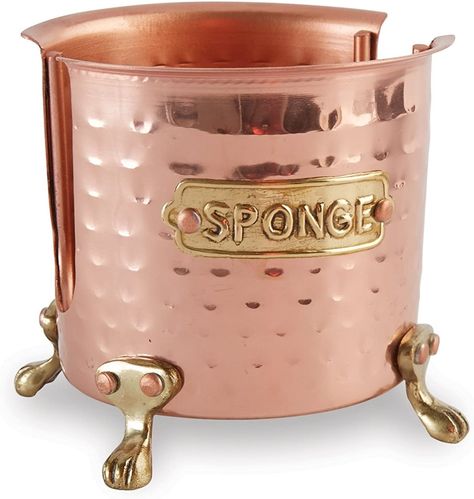 Sponge Holder Ideas, Kitchen Sponge Holder Ideas, Mud Pie Kitchen, Bulthaup Kitchen, Copper Decoration, Diy Wood Countertops, Copper Kitchen Accessories, Dish Sponge Holder, Sponge Caddy