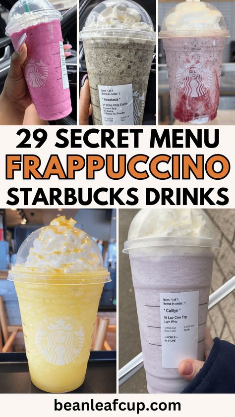 29 Easy-to-Order Starbucks Secret Menu Frappuccinos Secret Starbucks Drinks Frappuccino, Starbucks Healthy Drinks, Starbucks Java Chip Frappuccino, Refreshers Starbucks, Starbucks Healthy, Starbucks Frappuccino Recipe, Drinks At Starbucks, Starbucks At Home, Starbucks Drink Menu