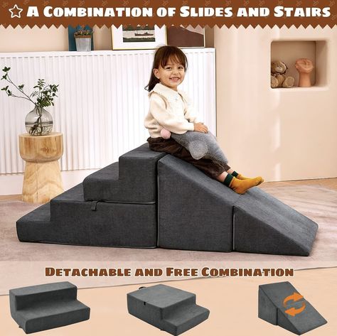 Jela Toddlers Climbing Toys Indoor, Toddler Climbing Toys Indoor Playset, Safe Soft Foam Climbing Blocks with Slide Stairs, Climbing Toys for Toddlers Luxury Miss Fabric, Soft Couch Slide (Dark Grey) Slide Stairs, Foam Climbing Blocks, Climbing Toys For Toddlers, Indoor Playset, Toddler Climbing Toys, Stair Slide, Kids Couch, Toddler Climbing, Team Building Exercises