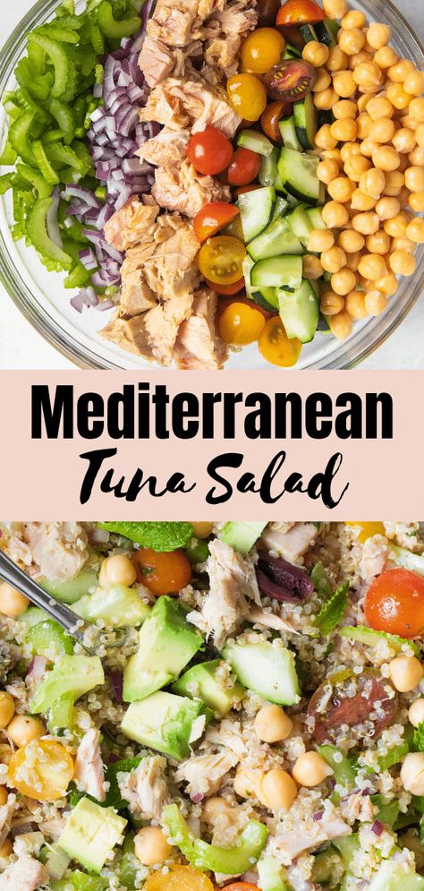 Easy Tuna Salad, Farmhouse Recipes, Mediterranean Tuna, Mediterranean Tuna Salad, Toasted Crostini, Greek Vinaigrette, Healthy Food Habits, Dinner Today, Cold Lunches