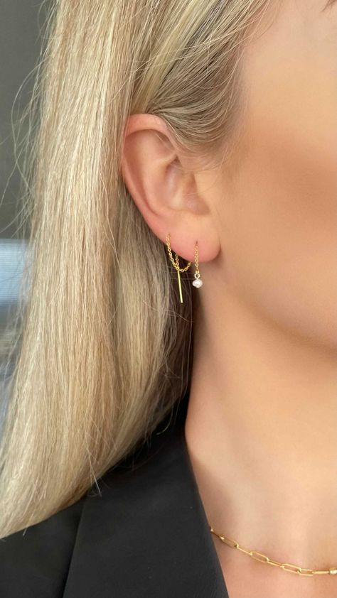 the.littl on Instagram: GIVEAWAY! ⚡️😍 To celebrate the 3 new arrivals to our Equinox Edition (now online), we’re giving you the opportunity to win these… Second Ear Piercing, Pearl Threader Earrings, Two Earrings, Chain Threader Earrings, Double Ear Piercings, Threader Earrings Gold, Double Earrings, Second Piercing, Country Jewelry