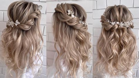 Half Up Half Down Hair Tutorial, Braided Half Up Half Down Hair, Diy Bridal Hair, Half Up Curls, Half Up Half Down Wedding Hair, Braid Half Up Half Down, Bridal Hair Half Up, Half Up Wedding, Half Up Wedding Hair