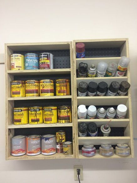 Diy Paint Can Storage, Garage Paint Storage, Paint Storage Ideas Diy, Paint Storage Ideas Garage, Spray Paint Organization, Paint Can Organization, Paint Can Storage Ideas, Garage Tool Storage Ideas, Paint Can Storage