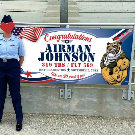 Congratulations 319 Tigers Air Force Graduation Banner - Tiger Gift Basic Training Graduation, Air Force Graduation, Tattoo Mom, Basic Military Training, Tiger Gifts, Air Force Mom, Basic Training, Graduation Banner, Tech School