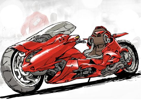 Akira Bike, Kaneda Bike, Otomo Katsuhiro, Motorbike Design, Futuristic Motorcycle, Concept Motorcycles, Motorcycle Art, Motorcycle Design, Cyberpunk Art