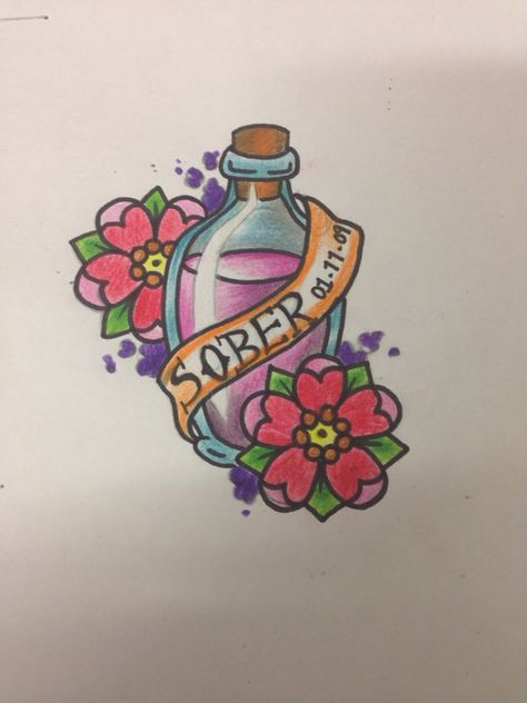 Alcoholic tattoo design #bottle #scroll #cherry-blossom done by Kayleigh at mandala tattoo studio Tattoos For Soberity, Alcoholic Tattoo Recovering, Alcoholic Tattoo Ideas, Alcohol Tattoo Ideas, Alcoholic Tattoo, Soberity Tattoo, Alcohol Tattoo, Af Quotes, Aa Tattoos