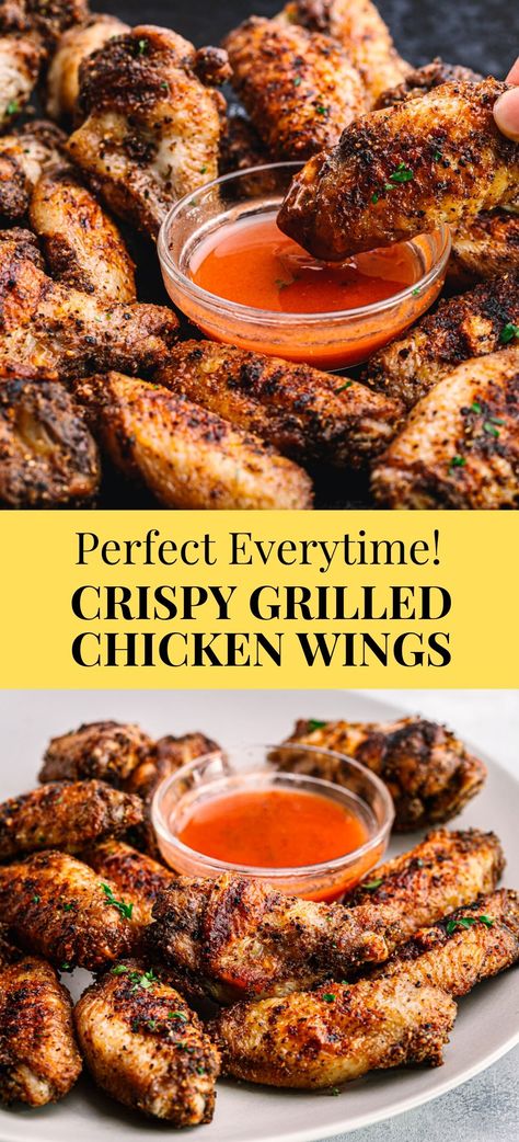 #ad These crispy grilled chicken wings are simple, easy, and delicious! The wings are seasoned beautifully with the homemade spice rub, made of basic pantry ingredients. The meat is so tender and moist on the inside while crispy on the outside. It’s the perfect crispy chicken wings recipe without all of the oil and deep-frying! #chickenwings #grilledchickenwings #grilling #wings #saltpepperchicken #crispychicken #simplybetterchicken #gameday #superbowl Crispy Grilled Chicken, Chicken Wing On The Grill, Chicken Wings On Grill Recipes, How To Grill Chicken Wings, Chicken Wings Bbq Grill, Chicken Wings In Skillet, Broil Chicken Wings, Chicken Wings And Drumettes, Best Grilled Wings Recipe