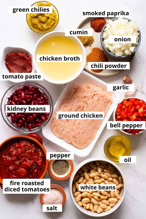 Ground Chicken Chili Recipe Easy, One Pot Chicken Chili, Ground Chicken Stew, One Pot Ground Chicken Recipes, White Chicken Chili Ground Chicken, Ground Chicken Chilli Recipes, Ground Chicken Recipes Soup, White Chicken Chili With Ground Chicken, Ground Chicken Recipes Crockpot