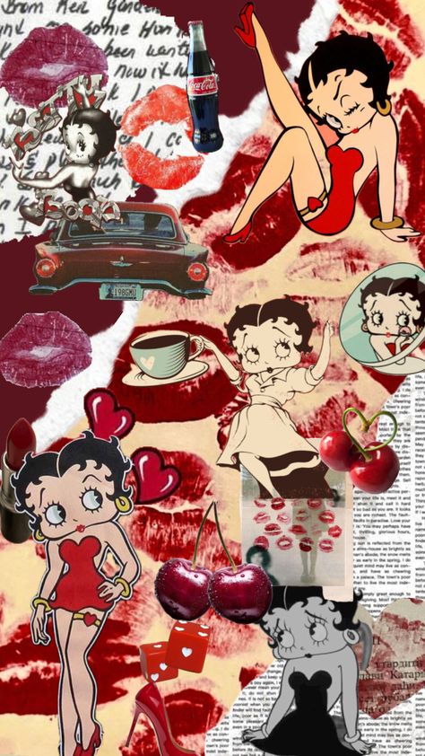 Betty Boop Collage ♥️ #bettyboop #collagewallpaper #cute #red #vintage Red Vintage, Betty Boop, Collage, Red, Black