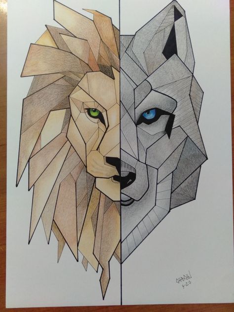 Geometric Drawing Ideas Simple, Kubisme Simple, Geometric Animal Painting, Kubisme Art Simple, Geometric Art Drawing Simple, Geometric Lion Drawing, Pope Tattoo, Geometric Animals Drawing, Kubisme Art