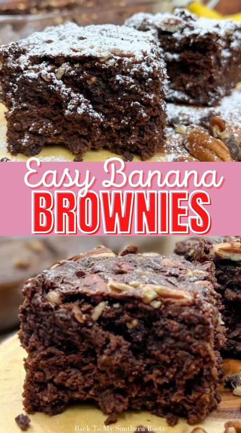 Did you know that you can make brownies with bananas? These easy banana brownies are the perfect way to satisfy your sweet tooth. Brownie Box Mix Recipes Banana, Brownie With Banana Recipe, Banana Nut Brownies Recipe, Brownies With Bananas, Banana Nut Brownies, 9x13 Brownie Recipe, Brownies With Pecans, Recipe With Pecans, Chocolate Banana Brownies