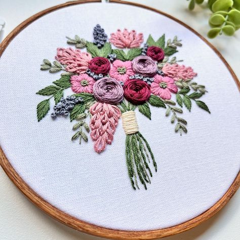 I’m really loving the color palette for my latest bouquet 😍 I’m calling it Mulberry Wine. She’s available now in my Etsy shop! #embroiderybouquet #embroidery #floralembroidery #dmcthreads #dmc #handstitched #handmade #etsy #smallbusiness Flower Bouquet Embroidery, Embroidery Bouquet, Embroidery Hacks, Mulberry Wine, Bouquet Embroidery, Flower Boquet, Hand Embroidery Patterns Free, Embroidery Patterns Free, Hand Embroidery Patterns