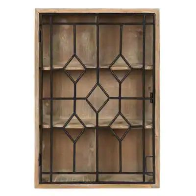 Megara 6 in. x 16 in. x 24 in. Rustic Brown/Black Wood with Metal Door Decorative Cabinet Wall Shelf Hanging Curio Cabinet, Curio Wall, Retro Bedroom, Curio Cabinets, Rustic Wood Background, Decorative Shelving, Metal Wall Shelves, Cabinet Wall, Office Decorating