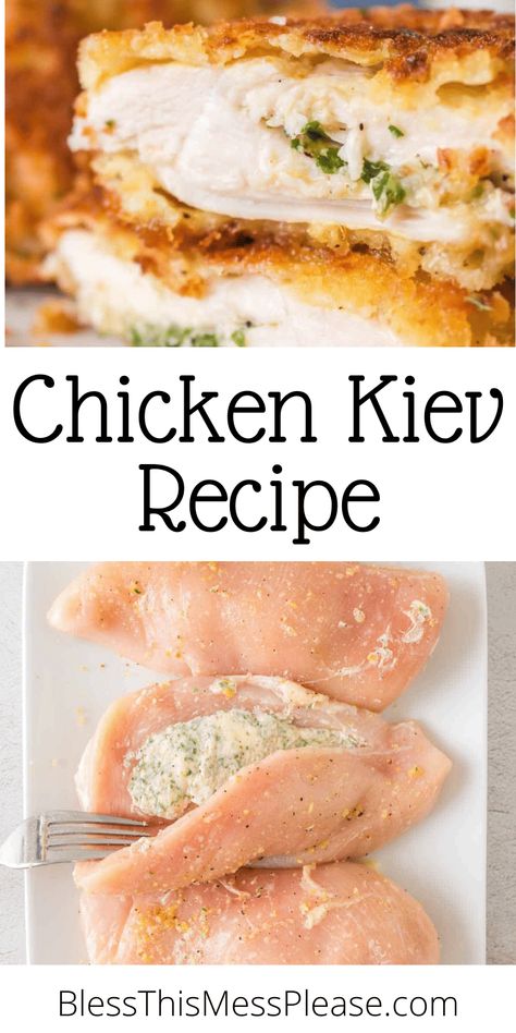 Chicken Kiev is a dish featuring tender chicken breast filled with a buttery and flavorful center, coated in a crispy breadcrumb crust. Filled Chicken Breast Recipes, Chicken Keiv Recipe, Baked Chicken Kiev, Chicken Kiev Recipe, Rolled Chicken Breast, Bread Crumbs Recipe, Chicken Kiev, Chicken Breast Recipes Baked, Garlic Herb Butter