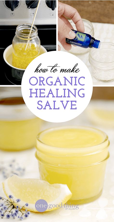 This all-purpose healing salve is packed with powerhouse ingredients, like coconut oil, olive oil, and essential oils. You'll never want to be without it! #naturalremedies #essentialoils #allnatural Homemade Neosporin, Healing Salve, Healing Salves, Diy Kosmetik, Diy Cosmetics, Homemade Remedies, Natural Diy, Essential Oil Uses, Beauty Recipe