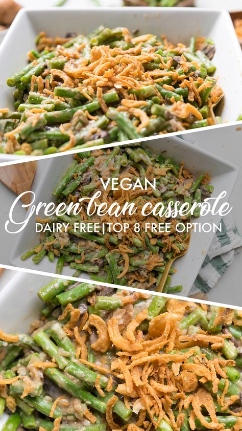 Vegan Green Bean Casserole Campbells Green Bean Casserole, Thanksgiving Green Bean Casserole, Vegan Cream Of Mushroom Soup, Vegan Cream Of Mushroom, Vegan Thanksgiving Side Dishes, Vegan Bean, Vegan Green Bean Casserole, Mushroom Casserole, Greenbean Casserole Recipe