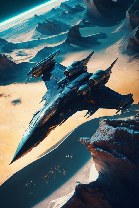 Scifi Fighter Spacecraft, Sci Fi Fighter Ship, Sci Fi Ship Concept Art, Star Ships Concept, Space Fighter Concept Art, Spaceship In Space, Fighter Spaceship, Spaceship Fighter, Futuristic Spaceship