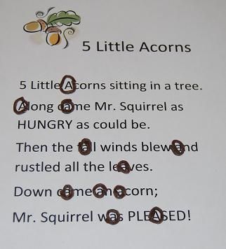 5 Little Acorns Chant for Preschool and Kindergarten - The Preschool Toolbox BlogThe Preschool Toolbox Blog 5 Little Acorns, Bean Mosaic, Fall Poems, Stick Puppet, Acorn Art, Preschool Poems, Fall Lesson Plans, Circle Time Songs, Preschool Fall