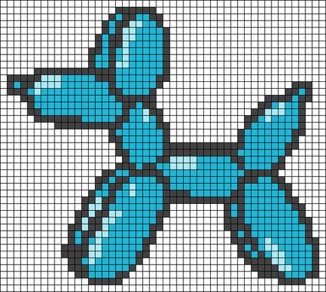 Balloon Dog Cross Stitch, Perler Bead Balloon Dog, Balloon Dog Perler Beads, 2 Color Pixel Art, Cool Pixel Art Grid, Pixel Art Alpha Pattern, Large Pixel Art, Cute Pixel Art Aesthetic, Book Pixel Art