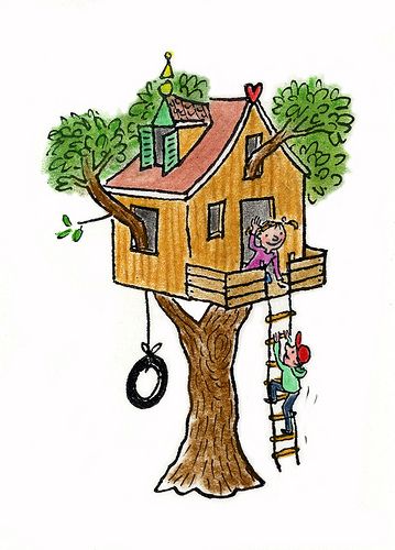 Tree House Art Drawing, Treehouse Drawing Easy, How To Draw A Tree House, Tree House Drawing Easy, Treehouse Drawing Simple, Tree House Drawing Simple, Tree House Drawing For Kids, Cartoon House Drawing, Treehouse Drawing