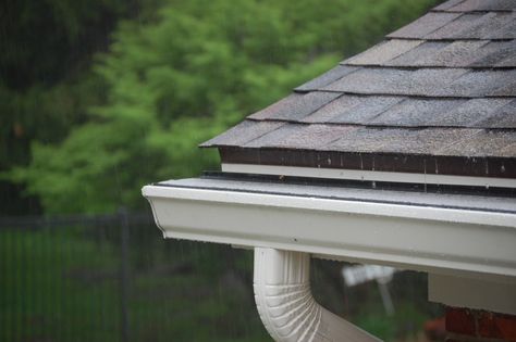 Gutters On House Exterior Colors, House Gutters, Gutter Colors, Navy Houses, Seamless Gutters, Grey Brick, Exterior Paint Color, Grey Trim, Grey Houses