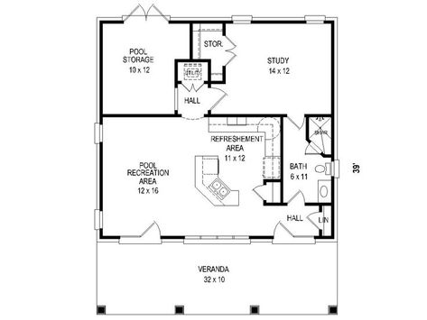 Floor Plan, 006P-0039 1 Bedroom Pool House Plans, Pool House Ideas Floor Plans, Casita Floor Plans, Guest House Floor Plans, Pool House Layout, Pool House Floor Plans, Farm Pool, In Law Apartment, Casita Ideas