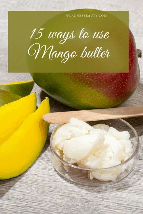 (Recipe Below)Mango butter is one of the most popular moisturizers for skin because it’s a natural, safe ingredient that feels silky smooth and smells heavenly. But did you know that mango butter also benefits hair? That means there are two great reasons to incorporate this wonder product into your beauty routine: better skin AND healthier hair!In today’s blog post, I will be sharing the benefits, how to use mango butter for both your skin and hair and more. Ready? Let’s get started!Ta… Hair Butter Recipe, Mango Butter Recipe, Mango Butter Benefits, Mango Butter For Hair, Shea Body Butter Recipe, Diy Conditioner, Mango Benefits, Diy Face Moisturizer, Almond Butter Recipes