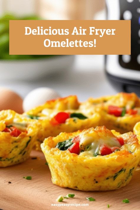 Air fryer omelette cups filled with colorful vegetables on a wooden board. Breakfast Air Fryer Recipes, Dinner Party Appetizers Easy, Dinner Party Food Appetizers, Omelette Cups, Air Fryer Omelette, School Cookies Recipe, French Toast Bites, Easy Zucchini Recipes, Healthy Air Fryer