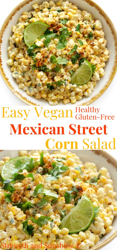 Vegan mexican street corn salad Mexican Dairy Free Recipes, Easy Dinner Recipes Dairy Free Gluten Free, Potluck Recipes Dairy Free, Vegan Gluten Free Dinner Party Recipes, Vegan Gluten Free Mexican Recipes, Dairy Free Gluten Free Mexican Recipes, Easy Dairy Free Potluck Recipes, Easy Vegetarian Recipes Dairy Free, Dairy Free Veggie Recipes