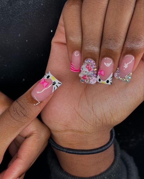 Hello Kitty Process Post 🎀🌸🦓 ~ ~ ~ #explore #explorepage #hellokitty #hellokittylover #hellokittyaddict #nails #nailtech #floridanailtech #nailart #naildesign #nailinspo Short Duck Nails Hello Kitty, Hello Kitty Nail Ideas, Short Hello Kitty Nails, Hello Kitty Duck Nails, Pink Hello Kitty Nails, Exotic Nail Designs, Bday Stuff, Kitty Nail, Junk Nails