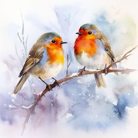 Robin Bird Painting Acrylic, Love Bird Watercolor, Watercolor Art Birds, Watercolor Birds Paintings, Robin Bird Painting, Birds Watercolor Painting, Watercolour Robin, Watercolor Robin, Robin Painting