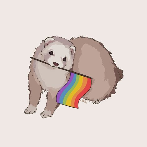 #art #digitalart #artist #ferret #cuteanimals #cuteart #illustration #pride #lgbt #lgbtqia #prideflag #prideanimals Pride Animals Art, Cute Pride Art, Subtle Pride Art, Ferret Illustration, Pride Flag Art, Pride Animals, Pride Artwork, Ferret Art, Pride Wallpapers