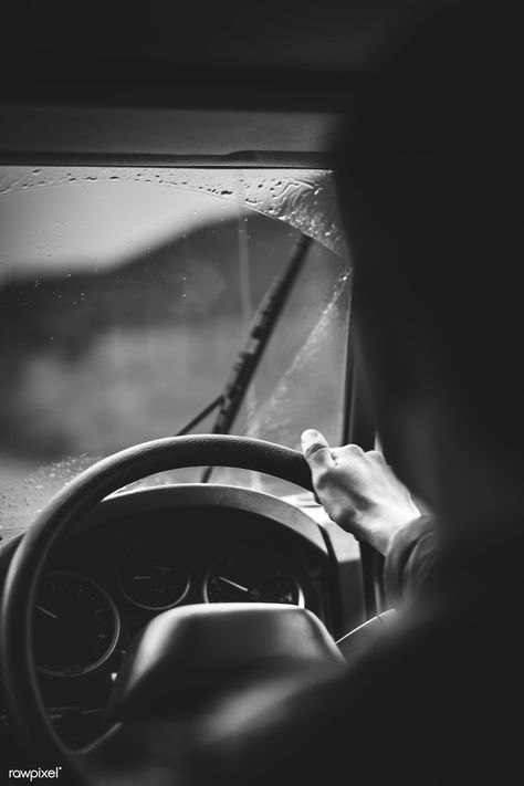 Man driving on a rainy day | premium image by rawpixel.com / Luke Stackpoole #photography #photos Black Car Photography, Driving Rain Aesthetic, Hand On Steering Wheel, Man Driving Car, Car Photography Ideas, Men Cars Photography, Rain Road, Best Car Photo, Rainy Photography