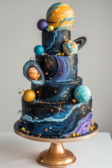 Magical Milky Way Birthday Cake Idea: Perfect for Space Lovers Galaxy Cake Design, Galaxy Cake Birthday, Birthday Cake Aesthetic Blue, Galaxy Theme Cake, Astronomy Cake, Galaxy Themed Cake, Galaxy Birthday Party Ideas, Cake Galaxy, Space Themed Cake