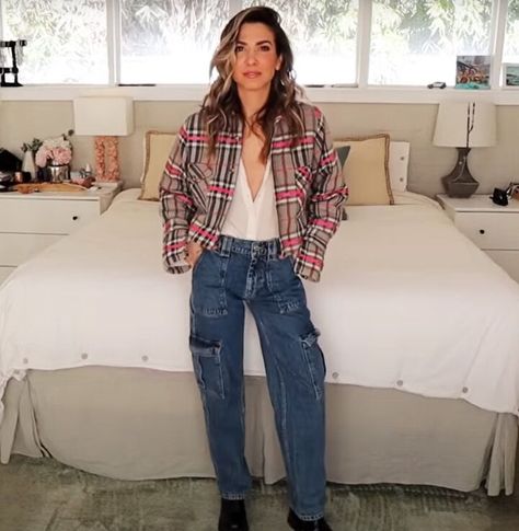 How To Crop A Flannel, Diy Flannel Shirt Refashion, Mens Flannel Shirt Refashion, Diy Jacket Refashion, Thrift Flipping, Repurposing Clothes, Flannel Shirt Refashion, Thrift Flip Clothes, Embellished Denim Jacket