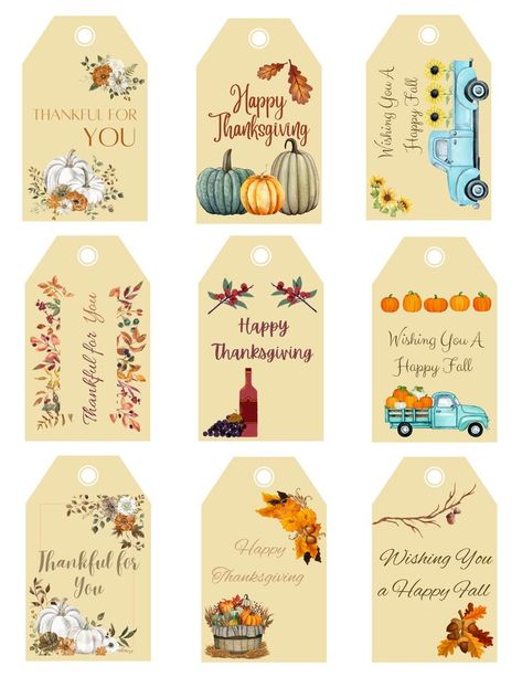 Thanksgiving Tags Ideas, Fall Tags Ideas, Thanksgiving Tags, Fall Tags, Fall Labels, Thanksgiving Gift Tags, Free Thanksgiving Printables, Pretty Printables, Free Thanksgiving