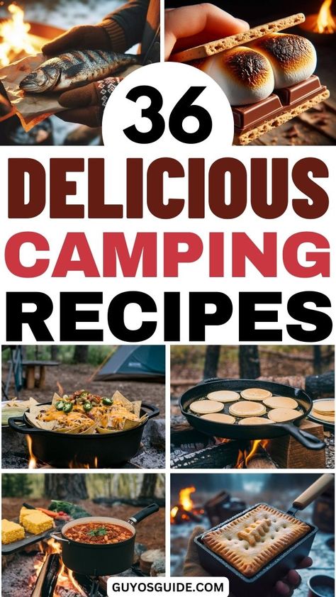 36 Delicious Camping Recipes Campfire Recipes Dinner, Easy Camping Grill Meals, Camping Meal Recipes, Camp Fire Cooking Ideas, Camp Foil Meals, Meals To Make While Camping, Best Campfire Meals, Fall Campfire Food, Fall Camping Recipes