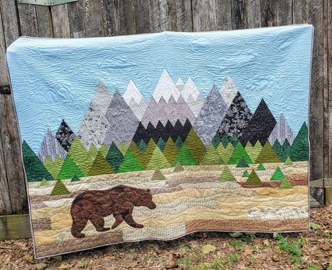 Mountain Quilt, Moose Family, Woodland Quilt, Mountain Quilts, Triangle Ruler, Raw Edge Applique, Bear Quilts, Landscape Quilts, Quilt Stores