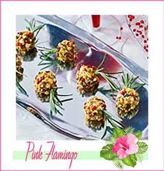 Pistachio Chevre Balls Pistachios Recipes, Herbed Goat Cheese Recipe, Flamingo Party Food, Themed Party Food Ideas, Pink Appetizers, Tropical Party Foods, Herbed Goat Cheese, Easy Make Ahead Appetizers, Flamingo Themed Party